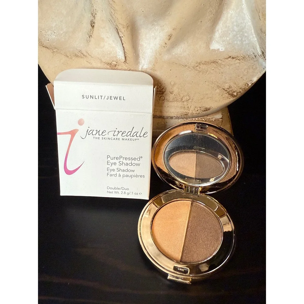 Jane Iredale PurePressed Eye Shadow Duo Sunlit Jewel Gold Brown Mineral Makeup